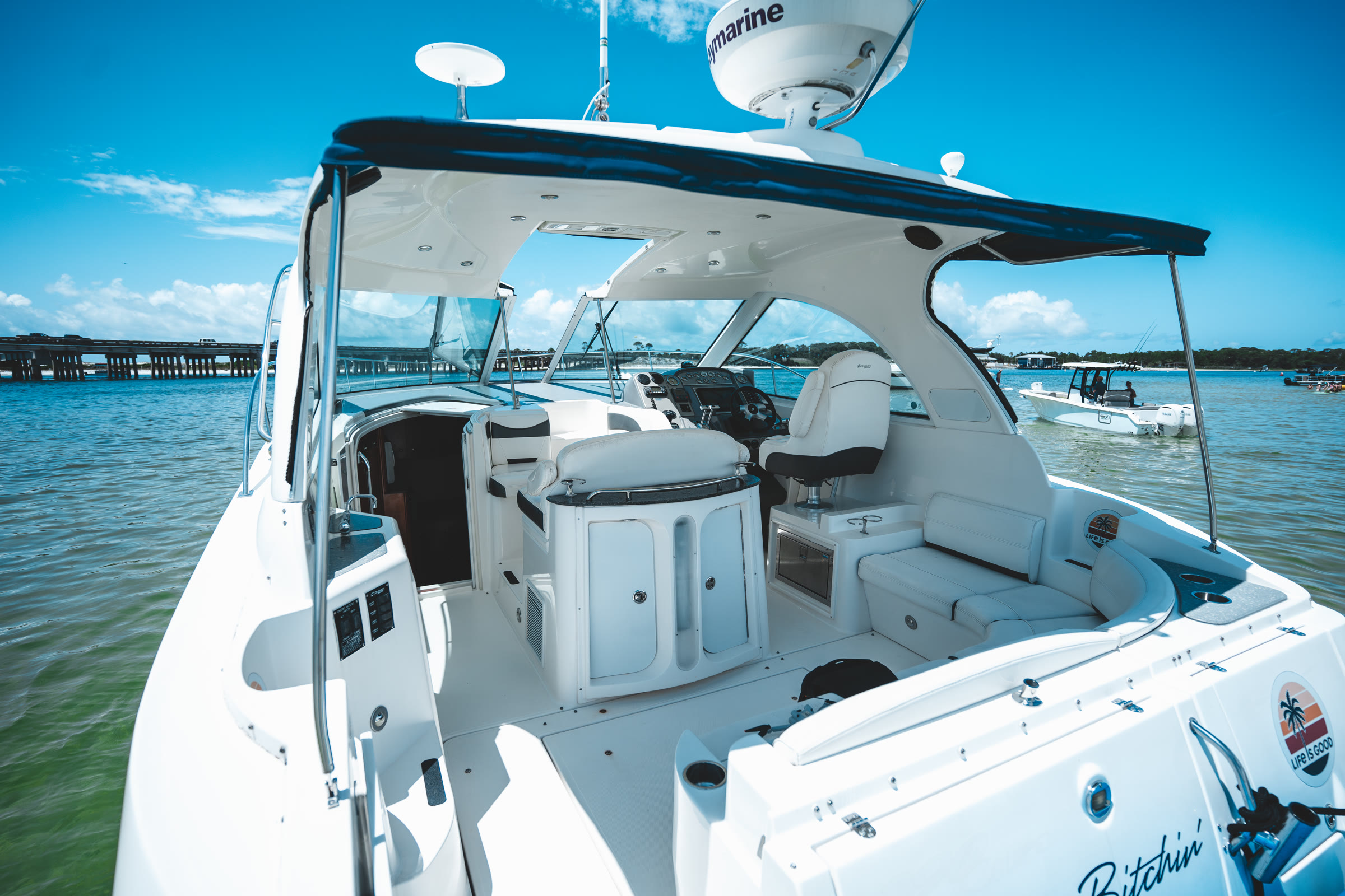 Aft cockpit and swim platform of the charter yacht