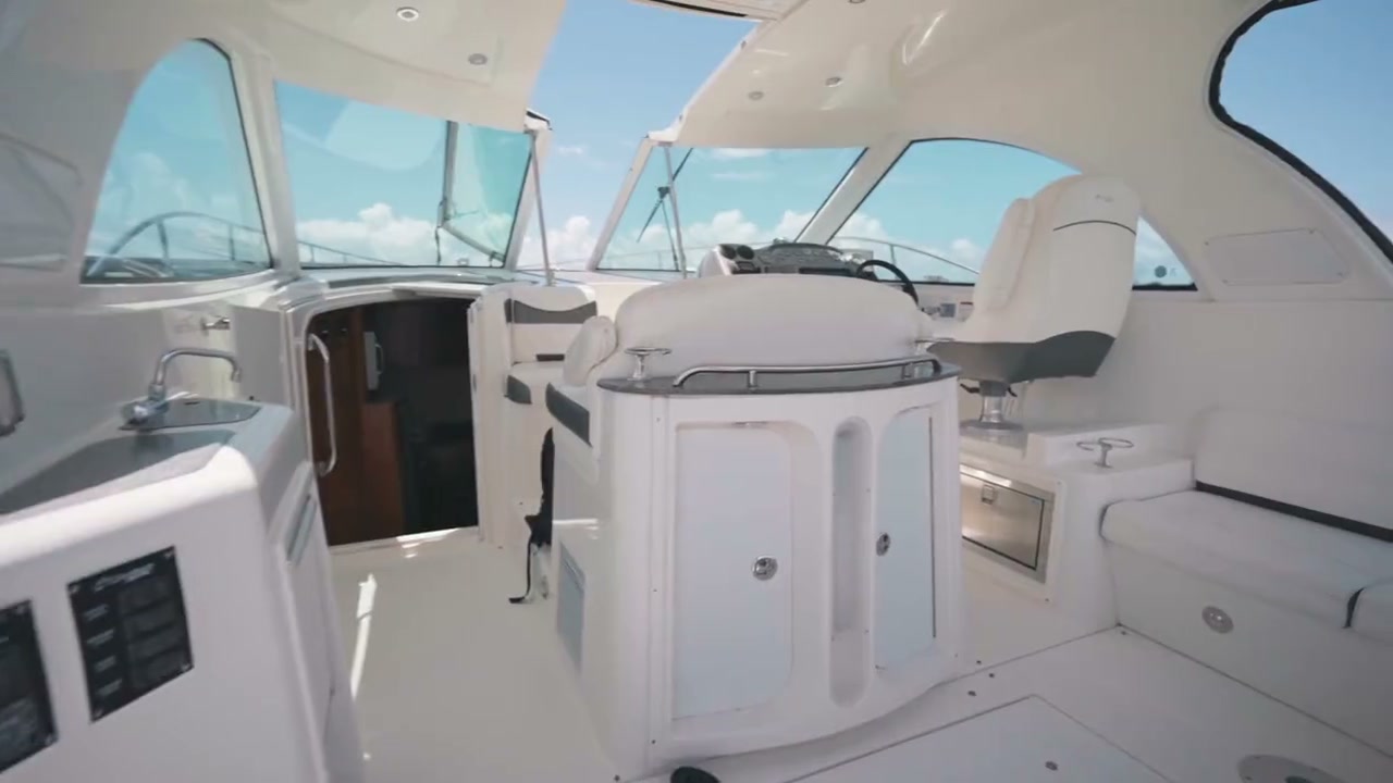 Interior helm and salon aboard the Infinity Getaway charter yacht