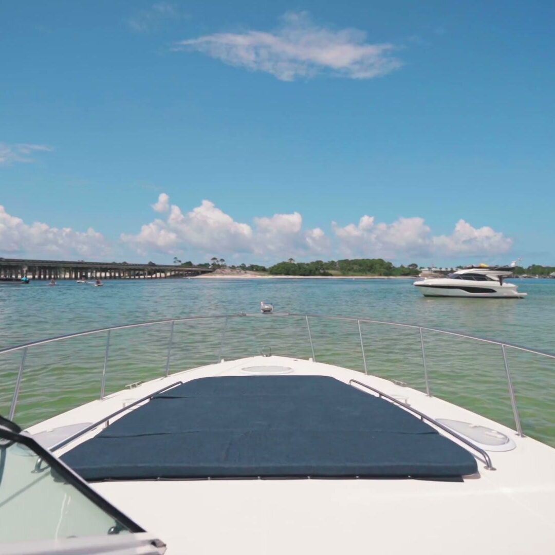 Foredeck sun pad on the charter yacht